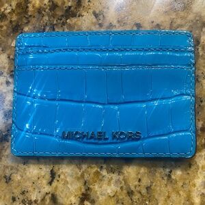 Michael Kors Vibrant Blue Croc-Embossed Card Holder